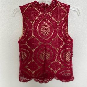 Miami Red Lace Sleeveless Top with Nude Lining